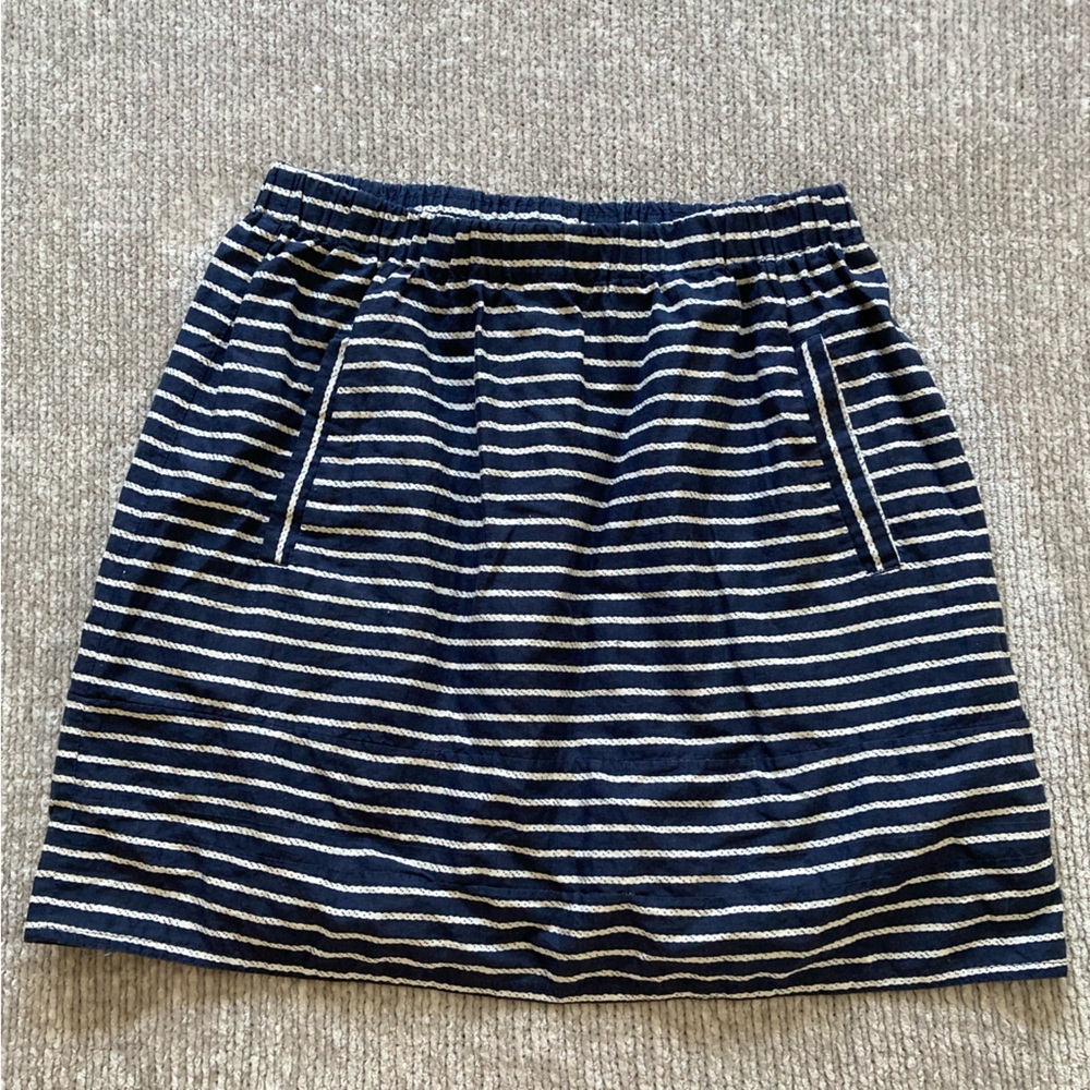 J. Crew‎ Nautical Sailor Mini Skirt Size XS Cotton Stripes Rope Print Navy